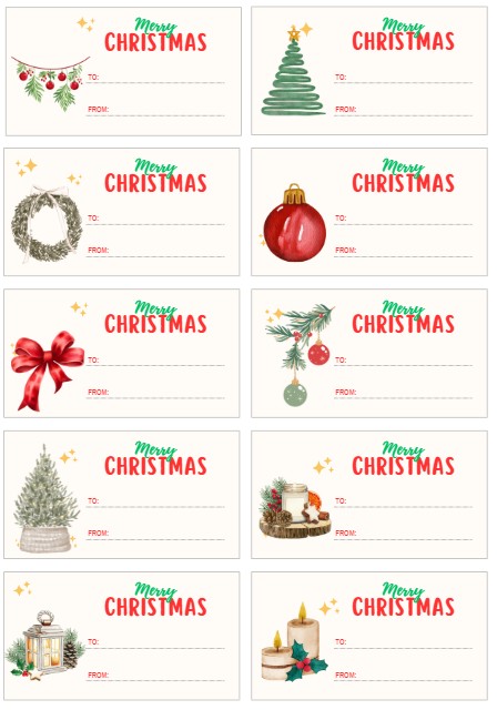 Christmas Gift Tags (4 sheets of 10 tags)