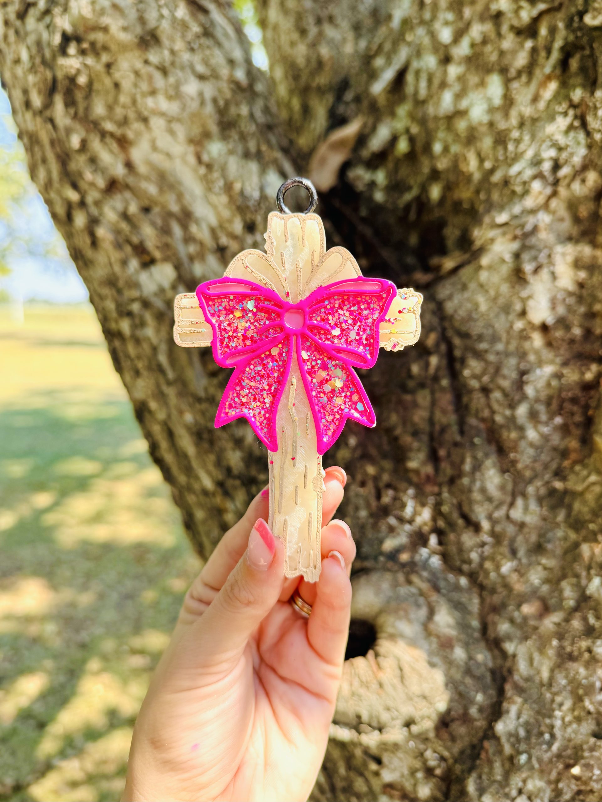 Glitzy Handmade Cross Freshie