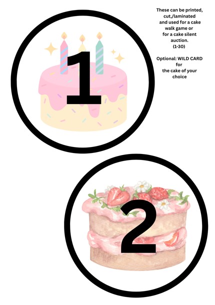 Silent Cake Auction/ Cake Walk Numbers